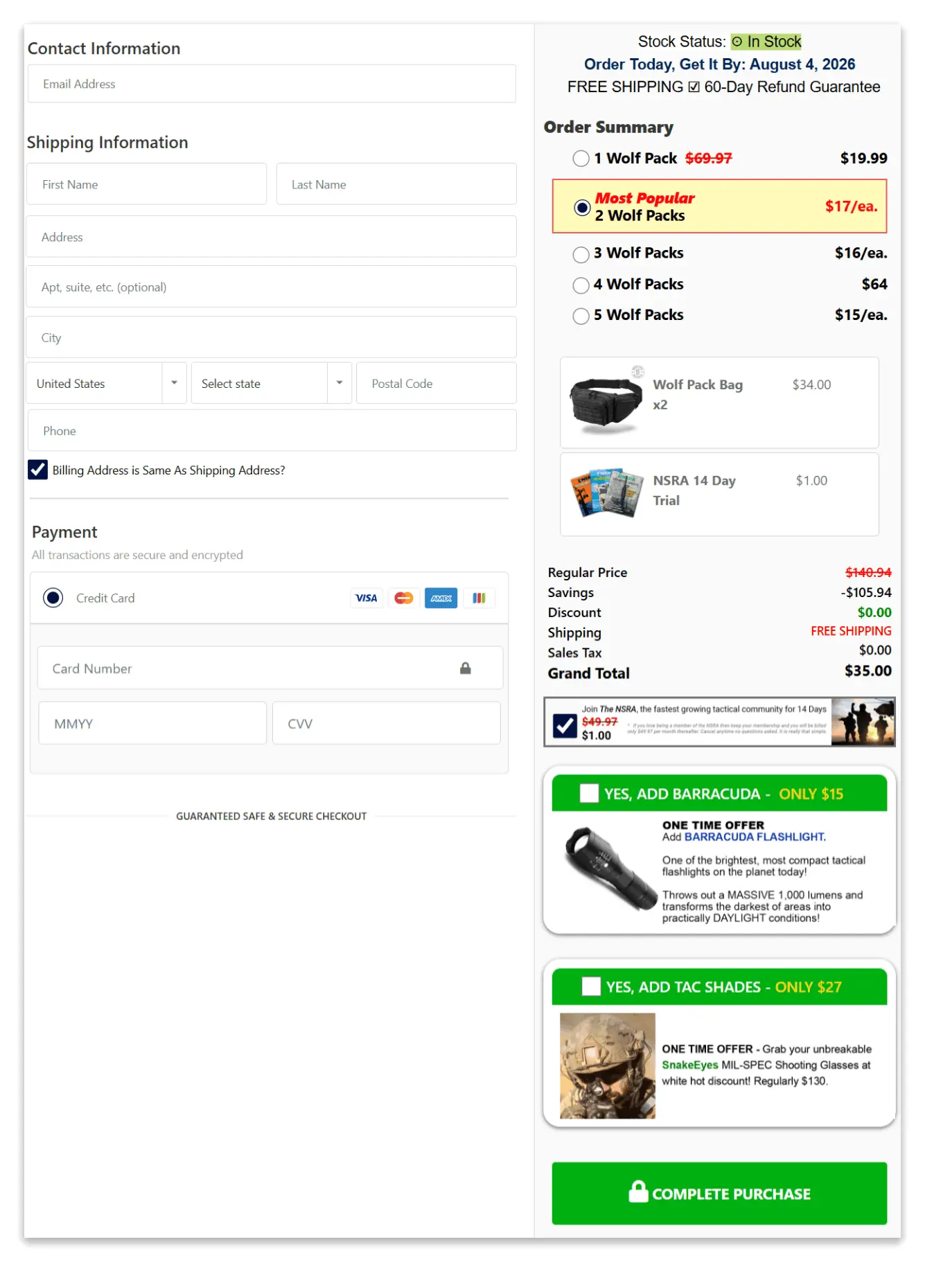 Wolf Pack Secure Checkout Page